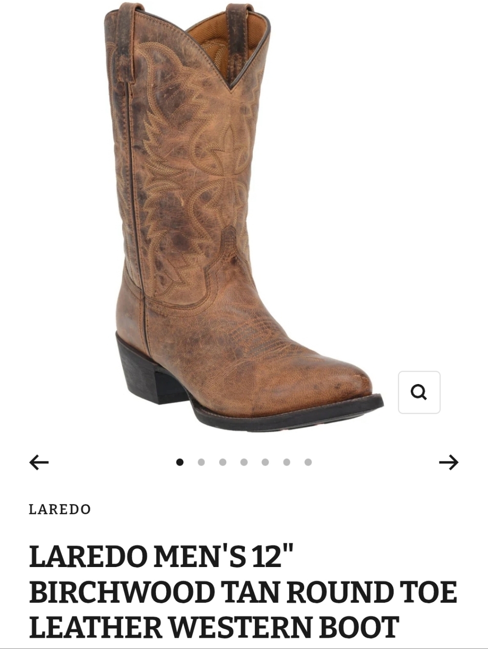 Laredo Men's 12" Birchwood Tan Round Toe Leather Western Boot Size Mens 9 EW